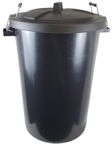 Easy Shopping® 90 Litre 90L Extra Large Black Plastic Dustbin Kitchen House Garden Storage Animal Feed Unit Bin with Metal Clip Locking Lid MADE IN U.K.