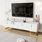 Generisch 170Cm TV-Schrank Für Wohnzimmer Esszimmer Schlafzimmer, Lowboard Mit Strukturierter Tür, TV-Möbel Mit Schubladen, Goldenen Griffen Und Goldenen Füßen,Weiß