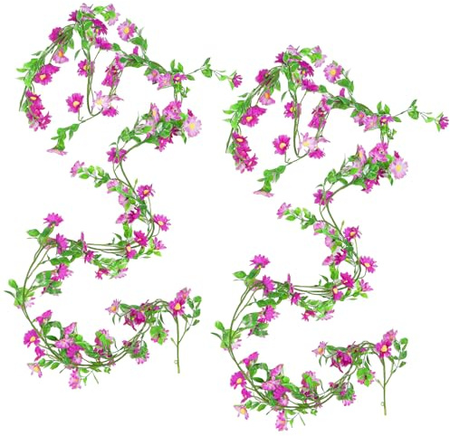 OMJMYY 2 Pezzi Ghirlanda Fiori Artificiali Margherite Viola 210cm, Decorazione Appendiabile per Matrimonio, Giardino, Casa