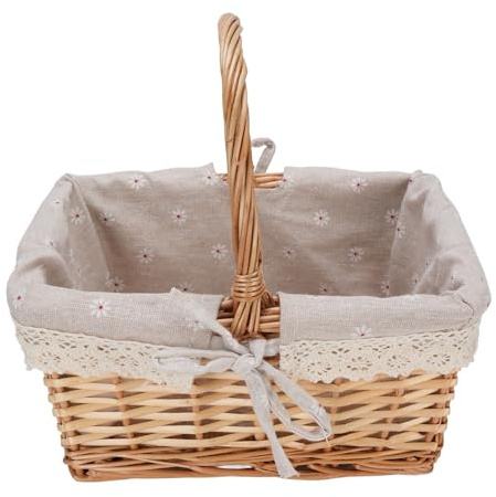 Yosoo Health Gear Wicker Picnic Basket, Storagebag med Löstagbart Linne och Komforthandtag för Camping Garden Harvest, 25x19x13cm (Daisy)