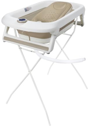 Primabobo LUX Bade-Set für Babys mit Faltbarer Babybadewanne, Elektronischem Thermometer, Badesitz und Gestell, Komplettes Babybad Set für Neugeborene, Beige