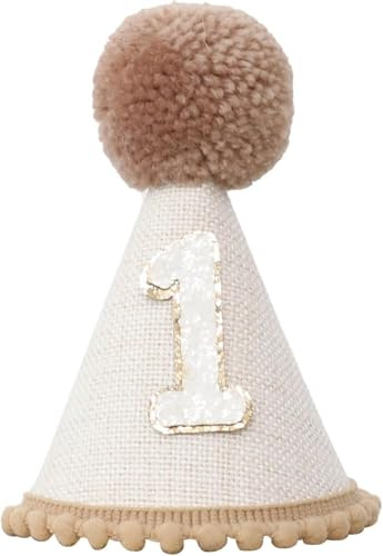 First Birthday Hat For Baby Boys Girls One Year Old Cone And Crown Felt Birthday Hat Party Decorations Photo Props (Kahaki Hat)