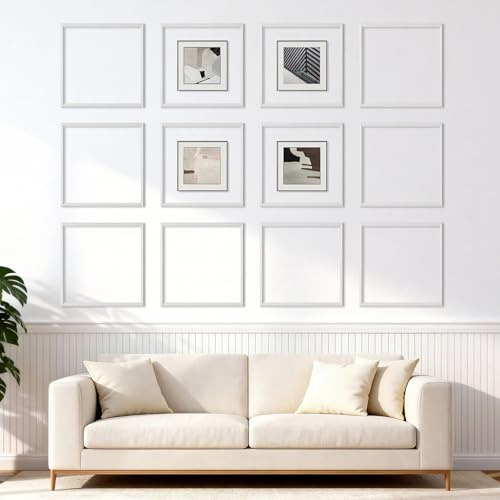 VEVOR Kit Moulure Murale Prédécoupée Lot de 12 Cadres Moulure Murale 51x51 cm pour Décoration Intérieure Mur d'Accent Salon Chambre, Prêt à Poser, en Polystyrène Léger à Peindre, Imperméable, Blanc