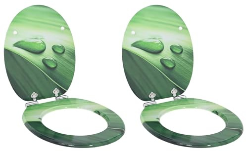 vidaXL Asiento de WC 2 pcs Gota Verde 44 x 38 cm Tablero de MDF, Baño Moderno, Instalación de Asiento de Inodoro con Cierre Suave, Accesorio Elegante para Estilo Interior, Mejora Funcional, Montaje F