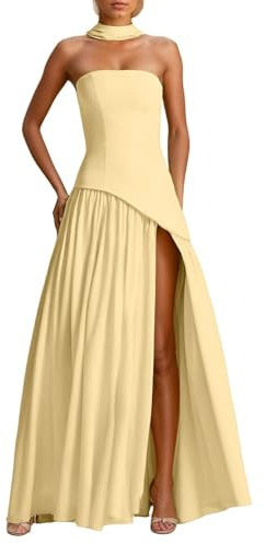Generisch Vestido informal elegante sin tirantes para mujer, vestido midi para bodas, fiestas, cócteles, noche, ocasiones formales, primavera, verano, color puro