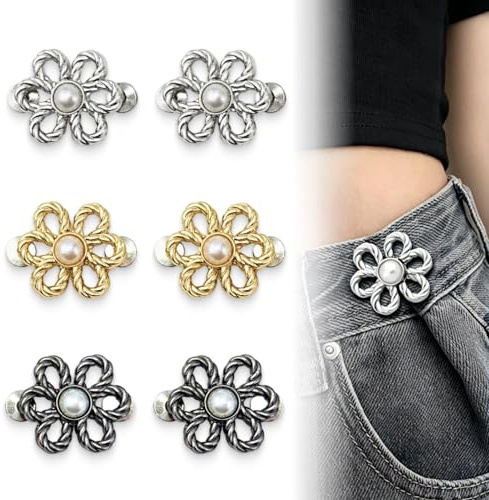 6 Botones Pantalón Sin Coser Ajustables, Botón para Ajustar Cintura Pantalón, Clip Ajustador Reutilizable, Botones Extraíbles para Jeans Falda Pantalón, Oro Plata Negro Pistola, Juego 3 Colores