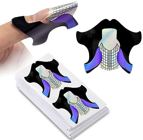 100pcs Round Tips Design Hard Short Nail Art Forms Sticker Nail Forms Extension Guide Self-adhesive Tips for Acrylic UV Gel Nail Art, HJ-NTF050