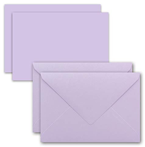 50x Karte mit Umschlag Set aus Einzel-Karten DIN A7-10,5x7,3 cm - Lila mit Brief-Umschlägen C7 Nassklebung ideale Geschenkanhänger