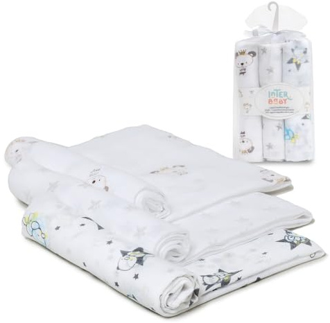 Interbaby Muselinas Bebe Algodon 80x80cm | Pack 3 Gasas para Bebes Recien Nacidos, Lactancia, Toalla, Manta | Muselinas Bebe Cómoda, Suave, Transpirable, Gris