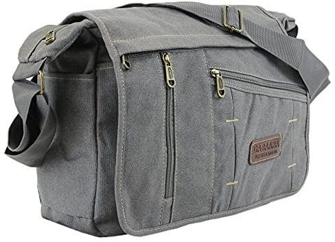 irisaa Große Umhängetasche Damen, Casual Handtasche mit vielen fächern, Canvas Multifunkionale Schultertasche für Schule Shopping Arbeit, Unisex, Damen Tasche:Grau