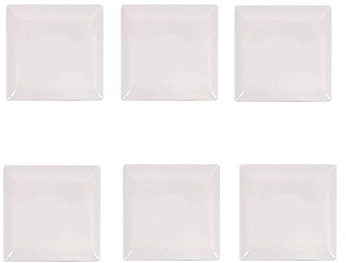 Acan Pack de 6 Platos Llanos de cerámica de Forma Cuadrada de 1 x 21 x 21 cm, Ideal para hogar u hostelería. Set de 6 recipientes para Servir Alimentos de Color Marfil y Forma Cuadrada