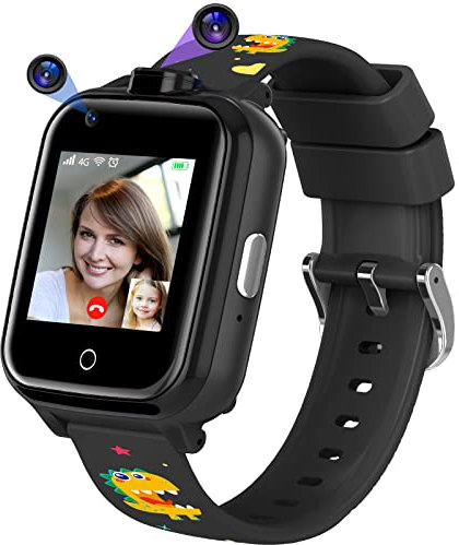 Mingfuxin 4G Kinder-Smartwatch, Wasserdichtes Smartwatch-Telefon mit Dual-Kamera, Kinder-GPS-Tracker mit WiFi-Videotelefonanruf SOS für Mädchen Jungen 3-14 Geburtstagsgeschenke (Schwarz)