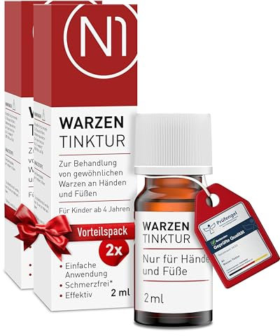 N1 Warzen Tinktur 4ml - Effektiver Warzenentferner [Medizinprodukt] - Einfach anzuwenden & schmerzfrei - Nur 1x pro Woche - Ideales Warzenmittel für Stiel-, Dornwarzen & Gewöhnliche Warzen