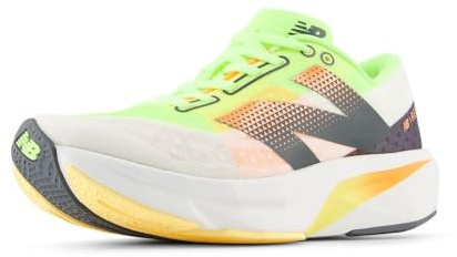 New Balance Men's FuelCell Rebel V4 Running Shoe, White/Bleached Lime Glo/Hot Mango, 11.5 M
