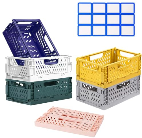 Sliva Klappbox, 6 Stück Klappkiste Aufbewahrungskorb Tragbar Aufbewahrunskisten Bunt aufbewahrungskiste Geeignet für Küche, Bad, Büro, Schlafzimmer, Klassenzimmer (22 x 14.8 x 8.7cm)