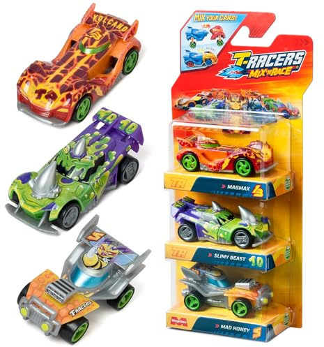 T-RACERS Mix ´N Race 3 Pack – Pack de 3 coches coleccionables. Coches desmontables en dos partes y con piezas intercambiables. Pack 1/4