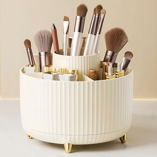 DONGDA Make-up-Organizer, multifunktionaler Pinsel-Organizer, um 360 ° drehbar, Aufbewahrung von Make-up, 5 Fächern, Kosmetik, für Schminktisch, Schlafzimmer, Badezimmer (weiß)