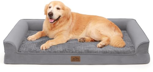 COSY KISS Orthopedic Dog Bed, Pet Couch, Supportive Foam Bolster Sofa with Waterproof Lining Cover, Anti-Slip, Washable, U-Shaped (Grey, 121x81x19cm)