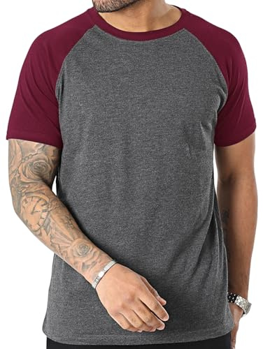 Hommes Casual Slim Raglan frappé Couleur Coton Manches Courtes Baseball Costume t - Shirt Color Gris foncé vin Rouge Size M