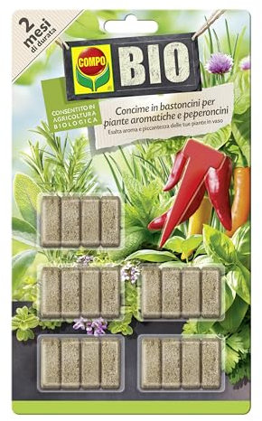 COMPO BIO Concime in bastoncini per Aromatiche e peperoncini, Con pratico applicatore, 20 Bastoncini, Consentito in agricoltura biologica