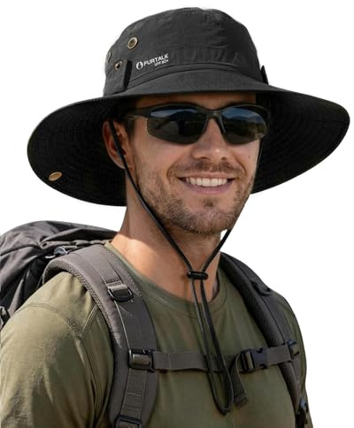 FURTALK Sun Hats for Men Fishing Hat UPF 80+ Foldable Wide Brim Outdoor Hiking Beach Summer Hats Black