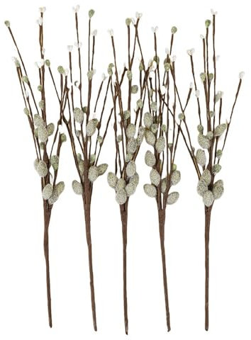 Ideen mit Herz | Branches décoratives avec chatons en osier | Chaton de palmier | Plante artificielle | Décoration de Pâques | Printemps | 5 branches | 33 cm de long (vert)