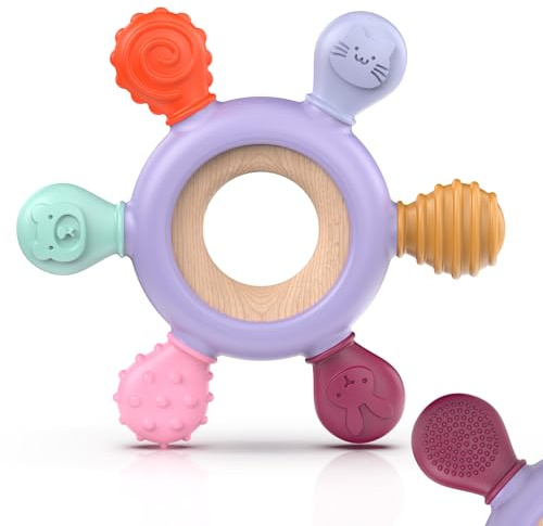 akolik Teething Toys for Babies, Baby Teethers Toy Teething Ring Silicone, Grasping Teething Toy, BPA Free Teething Newborn Accessories for Baby 0 3 6 9 12 18 Months (Purple)