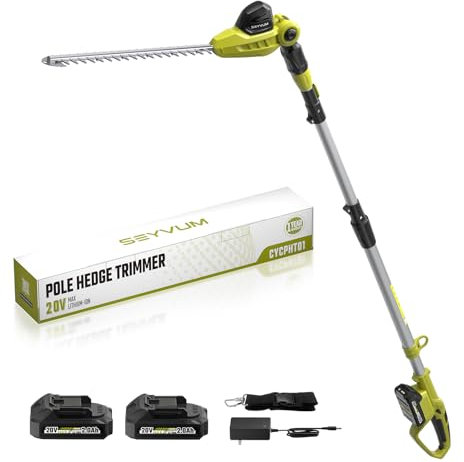 Taille-haie sans fil avec 2 batteries 2,0 Ah et chargeur, taille-haie de 50,8 cm longue portée, coupe télescopique extensible maximale de 2,7 m pour haies, buissons, tête réglable à 135°, sangle