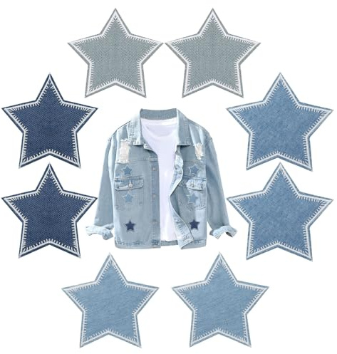 8 Stück Bügelflicken Sterne Blau, Flicken zum Aufbügeln Kinder und Erwachsene, 2 Größen Aufbügelflicken für Kleidung, Jacken, Jeans, Hüte und Taschen