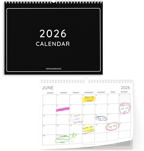 Hippowarehouse Wall Calendar 2026 Family Wall Planner Easy to Write On School Organizer Minimalist Student A4 UK Bank Holidays 170gsm Paper for Home Business Office January 2026 to 31 December 2026