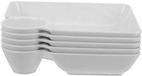 Lot de 5 Assiettes à Sushi Blanches en Plastique avec Compartiment à Sauce | Format Pratique pour Service, Résistance à Casse L’usure, Présentation Décorative Élégante et Moderne