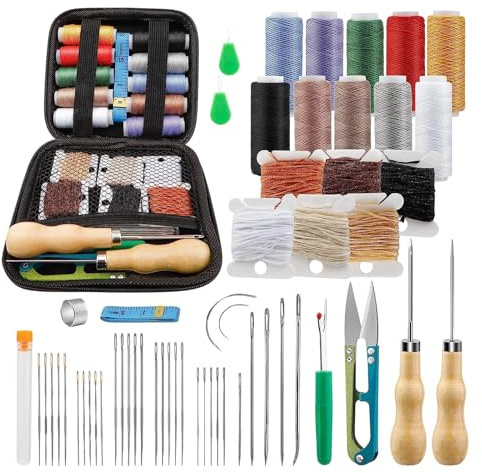 Kit de Couture et Réparation du Cuir 57 PCS – Kit Couture Complet avec Fil Multicolore, Aiguilles, Outils de Couture et Trousse Couture Étanche et Compacte