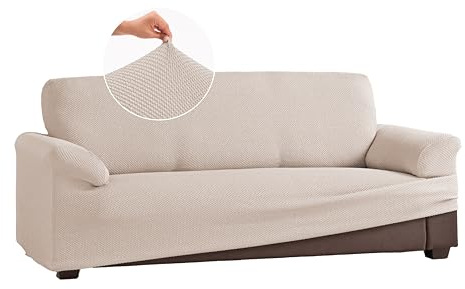 fundabel® - Funda Sofá Multi-Elástica Forma, 3 Plazas de 180 a 230 cm, Color Marfil, Tejido Jacquard Premium con Ajuste Natural, Fabricada en España, Certificada Oeko-Tex®