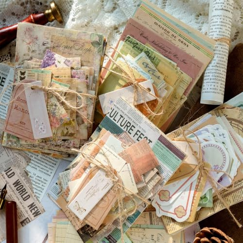 400Pcs Vintage Scrapbook Paper Kit , Scrapbook Supplies and Junk Journal Supplies - Aesthetic Ephemera Pack for DIY Art Craft Album Drawing Bullet Journal Memo Collage Album Birthday Gift
