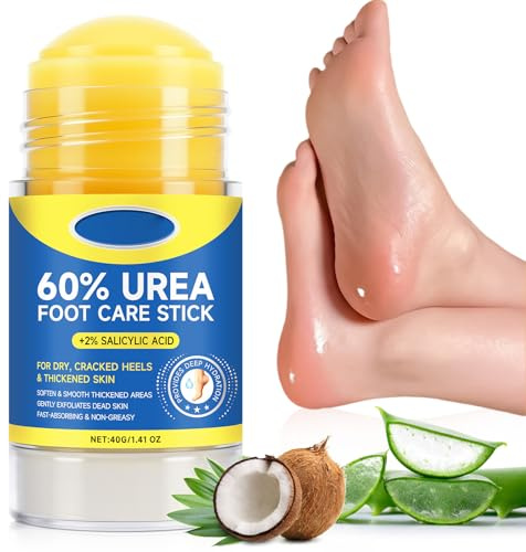 Crema piedi urea 60 per cento,Balsamo per i piedi stick contro talloni screpolati, calli e pelle secca – Idrata, ammorbidisce la pelle e leviga – Pratico bastone per la cura (1PCS)