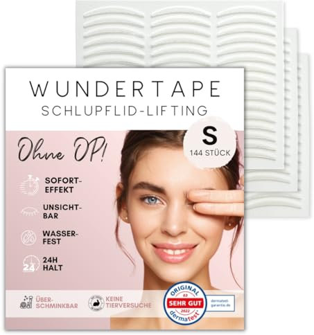 WUNDERTAPE Schlupflider Stripes Unsichtbar - 144 Stk Gr. S, Augenlid Stripes Unsichtbar, Lid Tape, Eye Tape, Wasserfest und Lifting - Perfekt für Frauen die einen natürlichen Look wollen