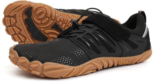 WHITIN Men's Trail Running Shoes Minimalist Barefoot Wide Width Toe Box Size 9 Gym Workout Fitness Low Zero Drop Minimus Flat Five Finger Black Gum 42