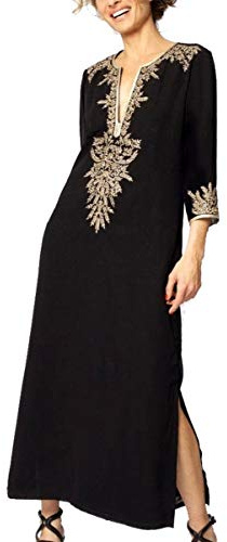 LikeJump Donna Vestito da Spiaggia Bohémien Ricamati Floreali Copricostume Kaftano Abito Bikini Cover ups