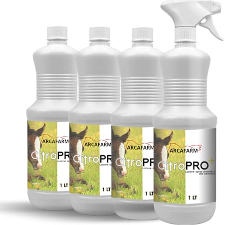4 Pezzi Repellente Naturale Spray alla Citronella per Cavalli 1 lt Citropro, anti Insetti Volanti Mosche Zanzare, Protezione Lunga Durata, Lozione Insetti Molesti, 100% Made in Italy