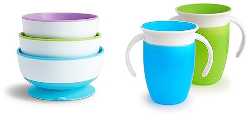 Munchkin Stay Put Suction Bowls for Baby. Pack of 3 Stackable Baby Weaning Bowls. Perfect for Baby Led Weaning. Dishwasher and Microwave Safe & Miracle 360 Cup, Baby and Sippy Cup, Ideal Sippy
