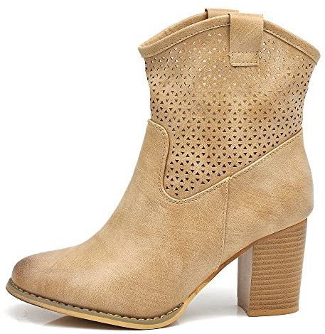 IF Fashion Scarpe Stivali Stivaletti Alla Caviglia Camperos Texani Tacco da Donna G633 beige N.39