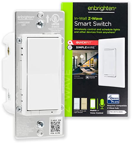Enbrighten 700 Series Z-Wave Interruptor de luz inteligente en la pared con QuickFit y SimpleWire, funciona con Google Assistant, Alexa y SmartThings, requiere Z-Wave Hub, Smart Home, 58433