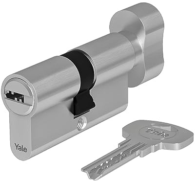 Yale Cilindro europeo 1000 Serie 30/40K mm Nichel satinato Doppio cilindro con pomolo, con 4 chiavi incluse per garantire massima sicurezza, adatto per porte interne e uffici