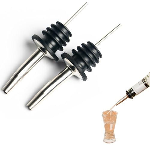 2Pcs Bottle Pourers for Spirits,Wine Dispenser,Speed Pourer,Olive Oil Spout,Liquor Pour Spouts,Bottles Pouring Stoppers,Cocktail Accessories,Stainless Steel Silicone Stopper,for Drinks Coffee Whiskey