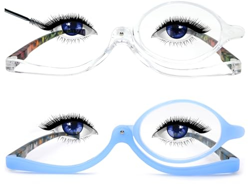Sehnsucht 2 Pairs Eye Makeup Glasses for Women Flip Up Magnifying Cosmetic Readers Eye Makeup Reading Glasses 3612 Blue Transprent 3.0