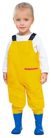 Tinarying Waterproof Fishing Chest Waders Kids Boys Girls Chest Waders Youth Fishing Waders with Pocket for Toddler Children Water Proof Hunt & Fishing Waders with Boots Age 2-15 Y Yellow