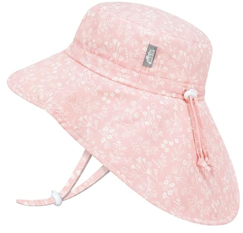 Jan & Jul Mädchen Schnell trocknender Sonnenhut mit Nackenschutz für Schwimmen, Strandhut für Kleinkinder und Kinder (L: 2-5 Jahre, Pink Prairie)