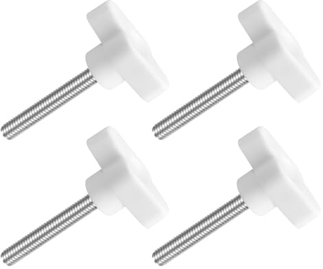 QUARKZMAN M6 x 40mm Tornillos Moleteados, 4pcs Perillas de Ala en T Rosca Macho de Acero Inoxidable 304 Tuerca Pomo de Mango Asas Ajustables Sujeción Manual para Máquina, Blanco, 36mm Ancho