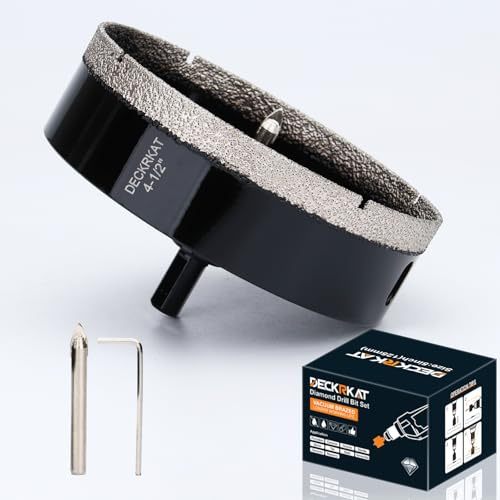 4-1/2 inch Diamond Hole-Saw Bits with Pilot Drill Bit -4-1/2 Diamond Tipped Tile Hole Saws with Guiding Bit Accurate Drilling for Porcelain Tile Ceramic Pottery Granite Stone Glass Bottles 115mm.