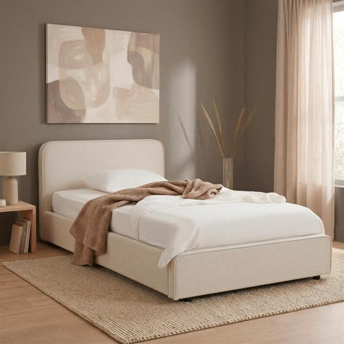 IDIMEX Lit Simple BELARTI 90x190 cm, Revêtement en Tissu, Lit Style Moderne pour 1 Personne, Cadre de lit en Bois avec sommier Inclus, Blanc crème